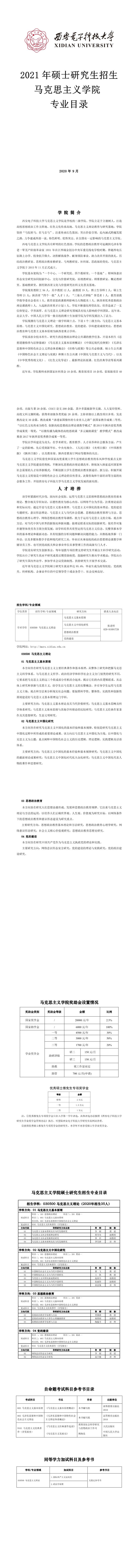 西安電子科技大學(xué)016馬克思主義學(xué)院2021年碩士研究生招生專業(yè)目錄