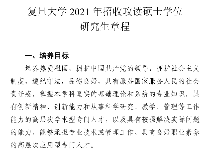 復(fù)旦大學(xué)2021年招收攻讀碩士學(xué)位研究生章程