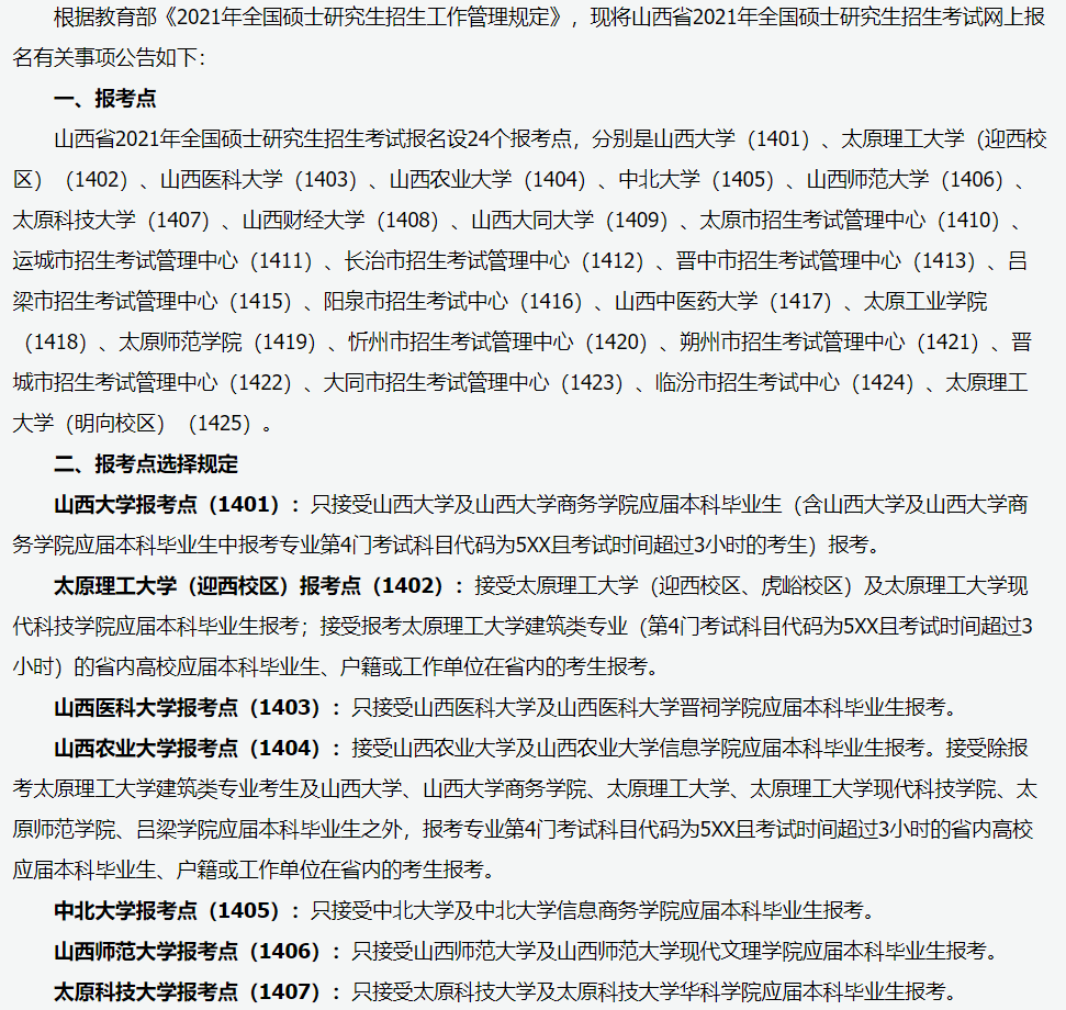 山西省2021年全國碩士研究生招生考試網(wǎng)上報名公告