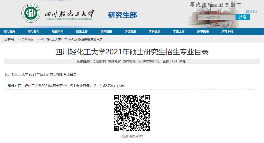 2021考研專業(yè)目錄：四川輕化工大學(xué)2021年碩士研究生招生專業(yè)目錄