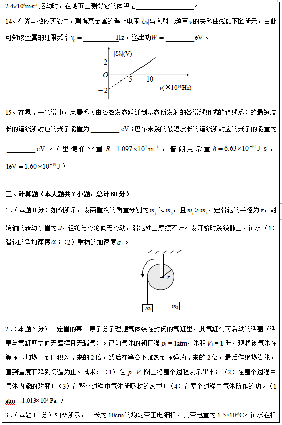 昆明理工大學(xué)618大學(xué)物理2020年碩士研究生入學(xué)考試自命題科目試題