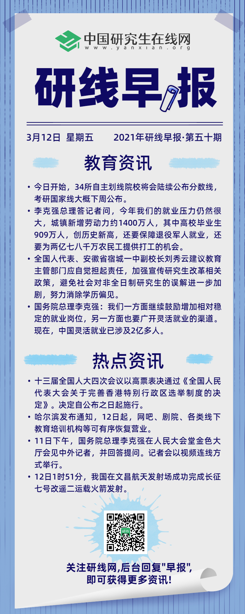 【2021年研線早報·第五十期】3月12日